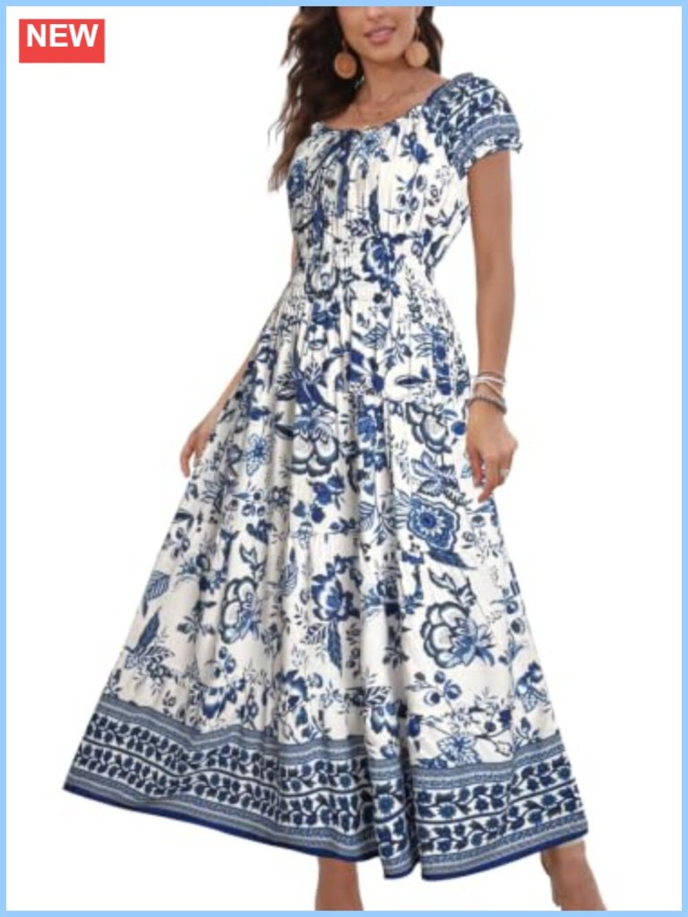 Boho Floral Maxi Dress Short Sleeve Tiered Flowy Summer Casual